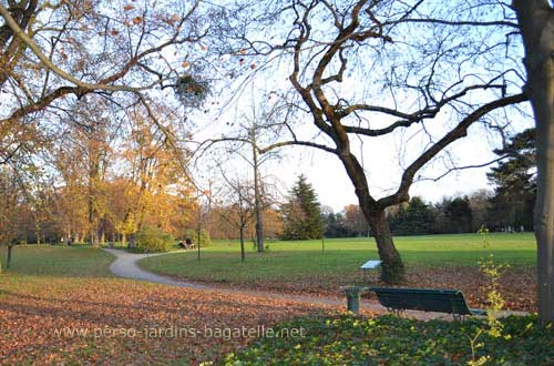 Automne  Bagatelle 2012: banc devant un tapis de feuilles