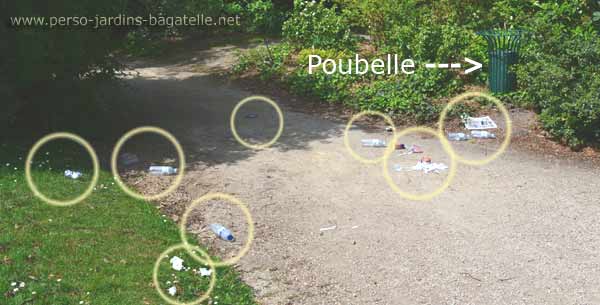 détritus laissés à Bagatelle par des malappris têtes-à-claques et dégoutants.