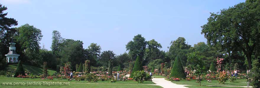 Vue d'ensemble de la roseraie des Jardins de Bagatelle